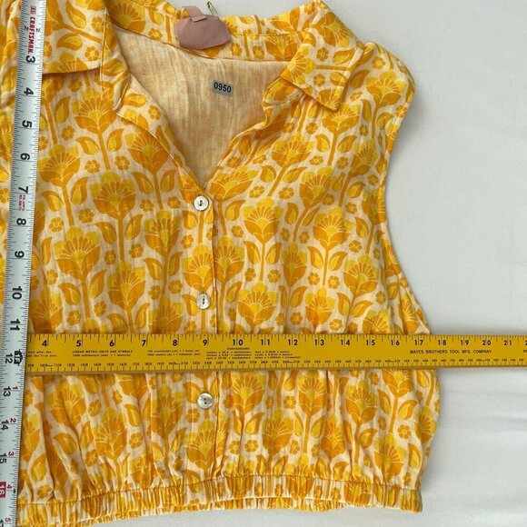 Show Me Your Mumu Camden Collared Button Sleeveless Yellow Floral Top Women XL - Picture 12 of 15